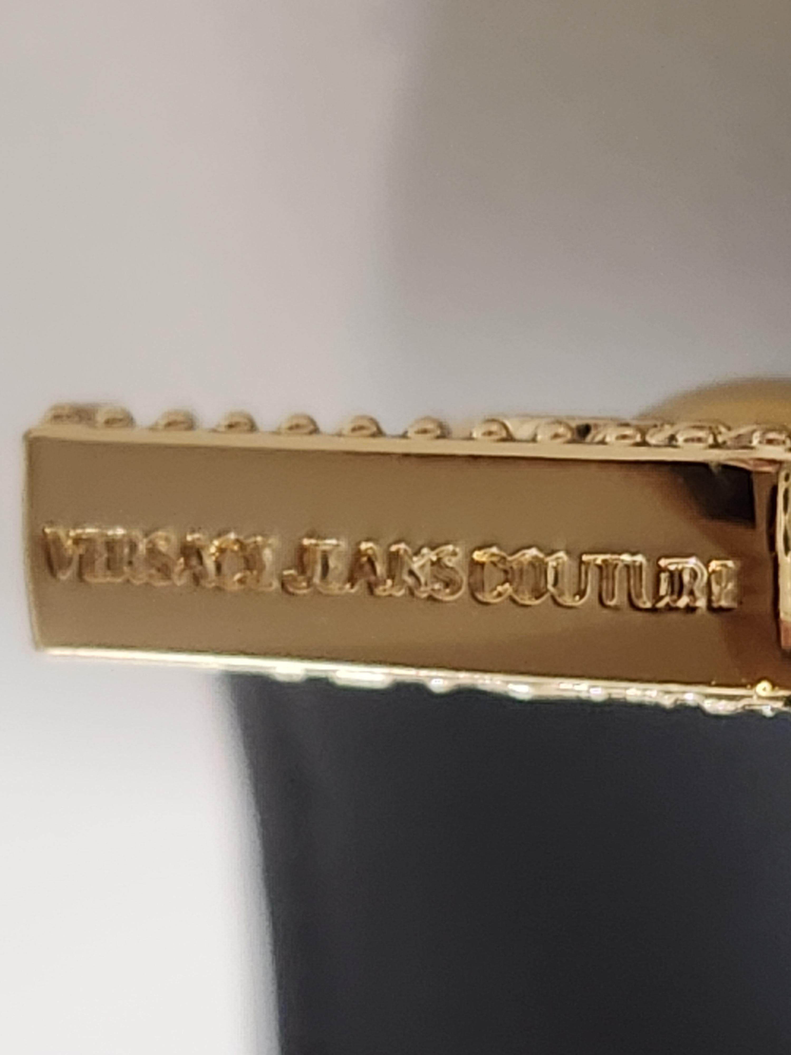 Versace Jeans Couture White Gold Buckle Wide Leather Belt SZ 75 For Sale 3