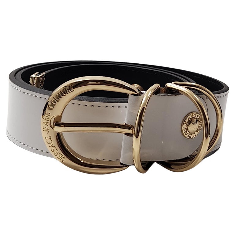 Versace Jeans Couture White Gold Buckle Wide Leather Belt SZ 75