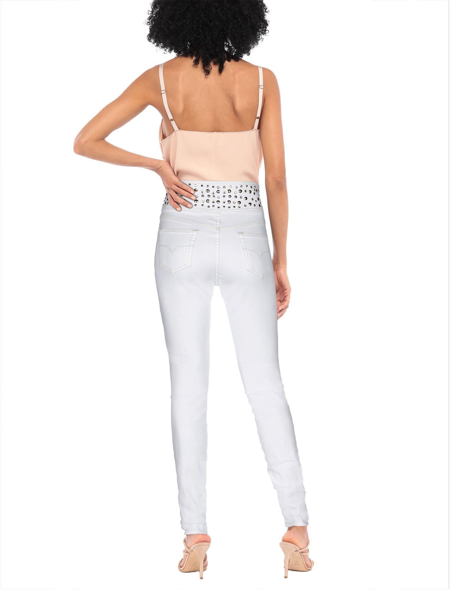 Versace Jeans Couture White High Waist Double Buckled Belt Stud Detail Skinny en vente 1
