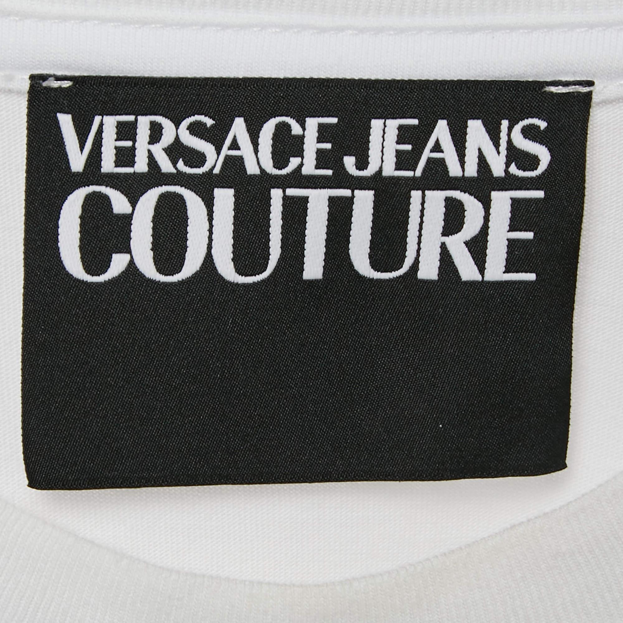 T-shirt col bénitier Versace Jeans Couture imprimé blanc L Bon état - En vente à Dubai, Al Qouz 2