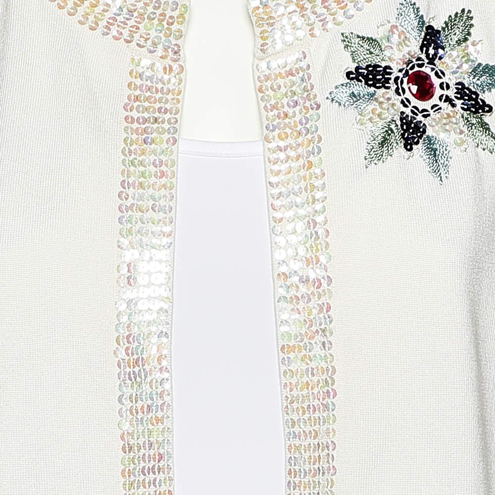 Versace Jeans Couture White Silk Knit Sequin Embellished Open Front Shrug L In Excellent Condition For Sale In Dubai, Al Qouz 2