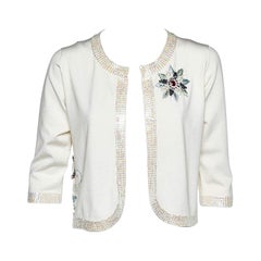 Versace Jeans Couture White Silk Knit Sequin Embellished Open Front Shrug L