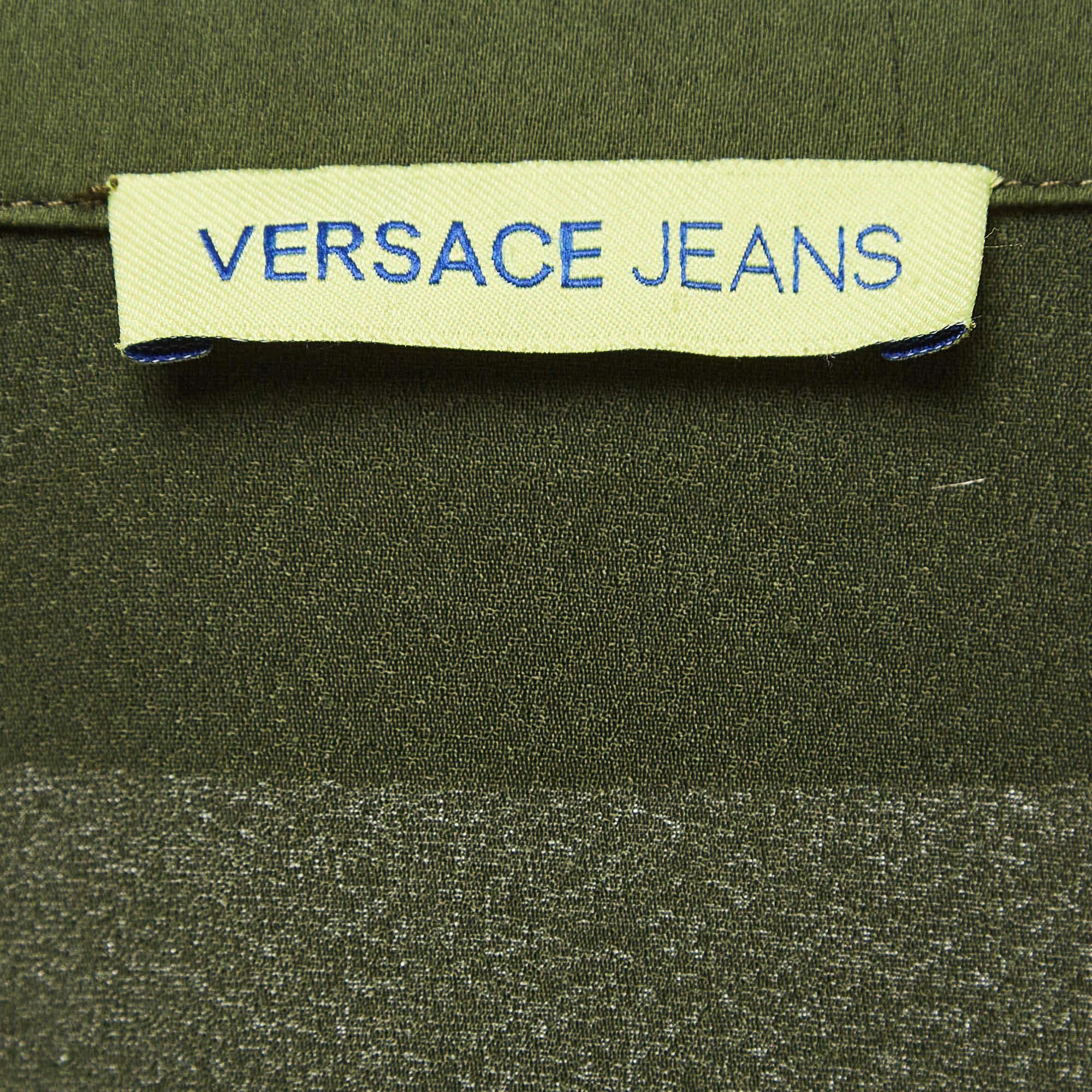 Versace Jeans Green Crepe Long Sleeve Jumpsuit S In Good Condition For Sale In Dubai, Al Qouz 2