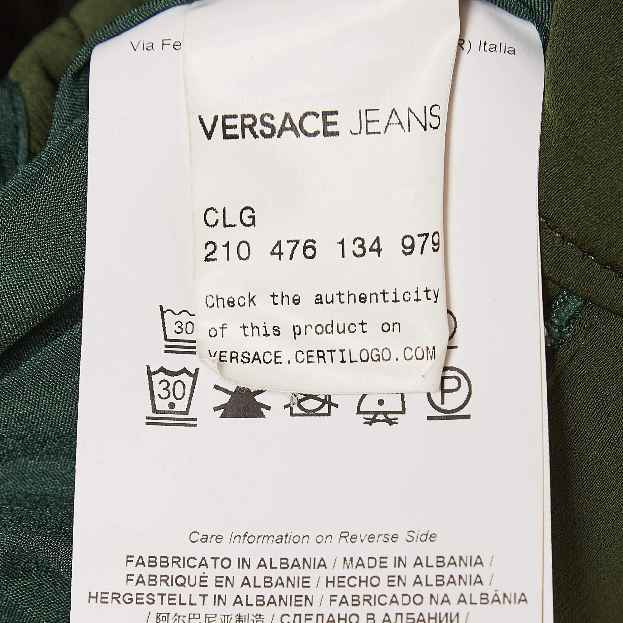 Women's Versace Jeans Green Crepe Long Sleeve Jumpsuit S For Sale
