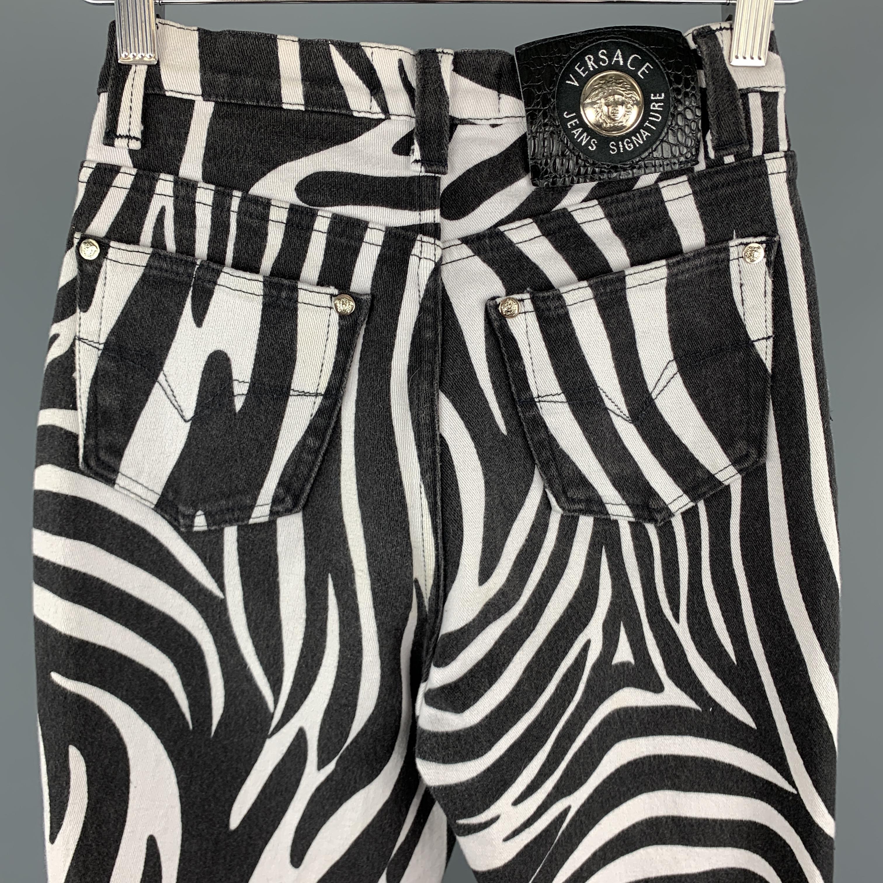 VERSACE JEANS SIGNATURE Size 28 Black & White Zebra Print High Rise Jeans In Good Condition In San Francisco, CA