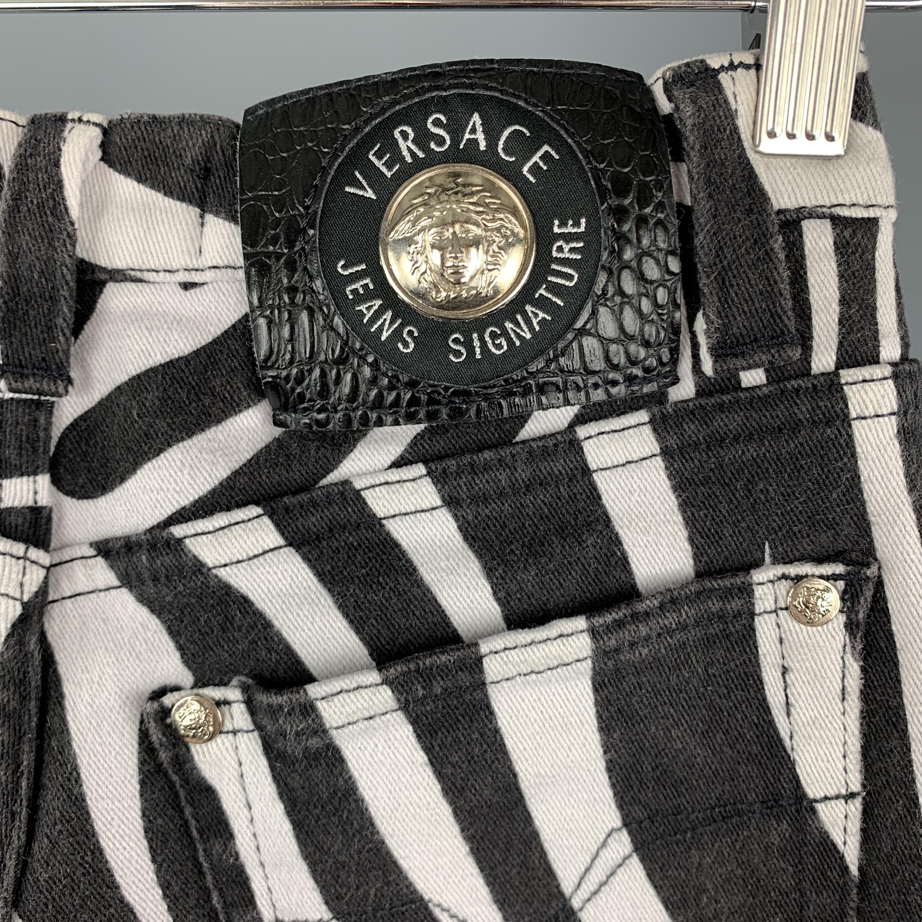 Men's VERSACE JEANS SIGNATURE Size 28 Black & White Zebra Print High Rise Jeans
