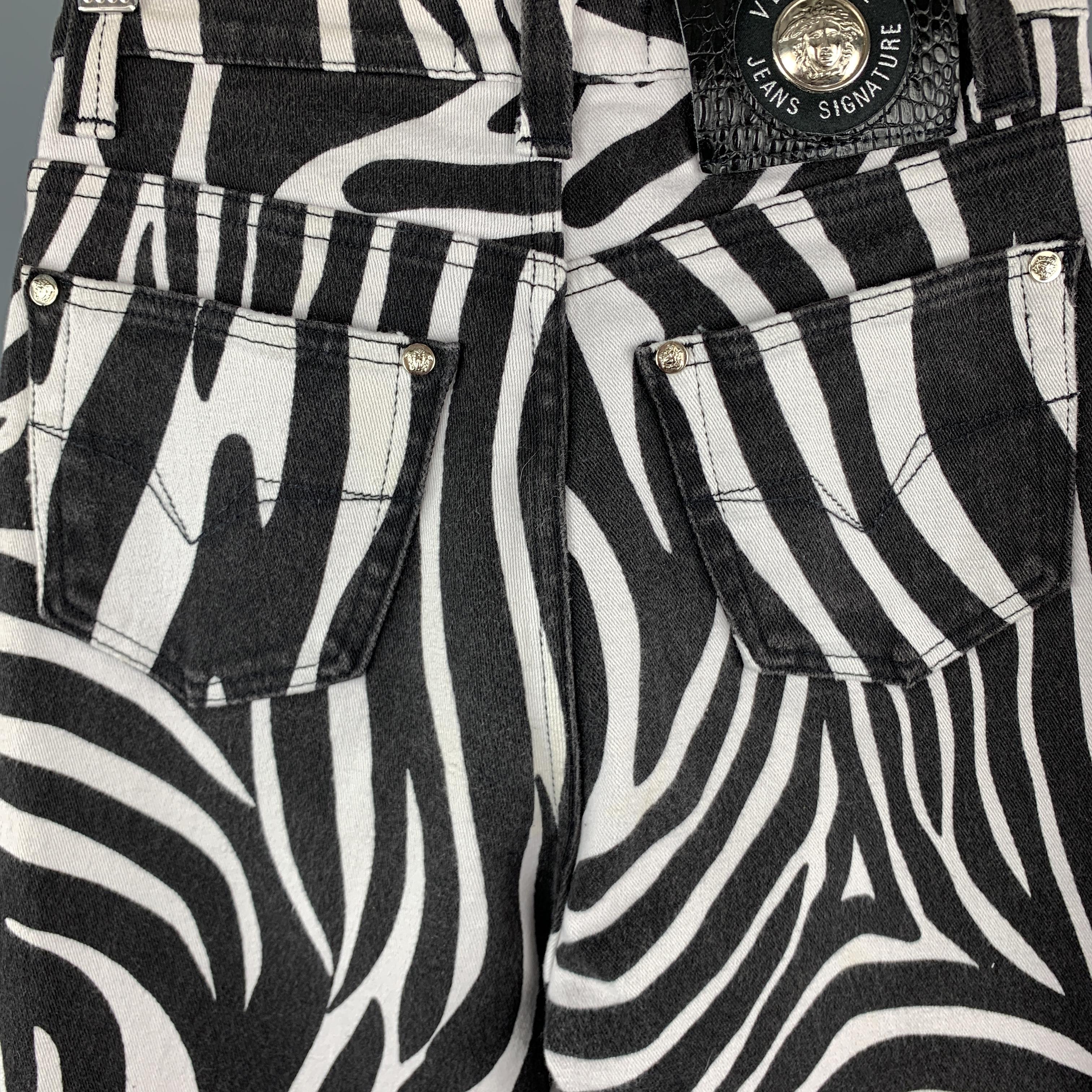 VERSACE JEANS SIGNATURE Size 28 Black & White Zebra Print High Rise Jeans 1