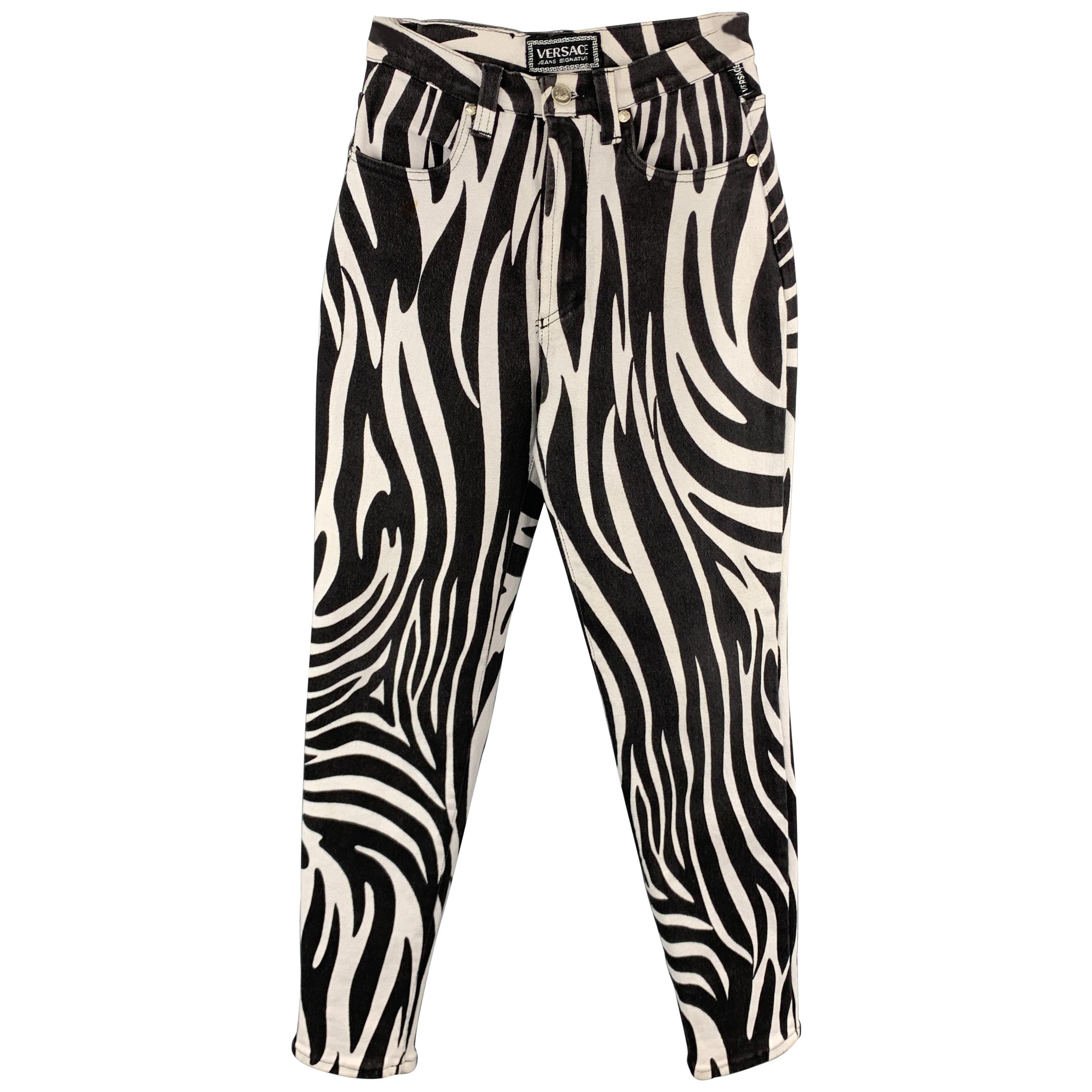 VERSACE JEANS SIGNATURE Size 28 Black and White Zebra Print High Rise Jeans  at 1stDibs | versace zebra pants