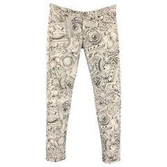 VERSACE JEANS Größe 30 Grau & Weißer Druck Baumwolle Jean Schnitt Slim Fit Freizeithose