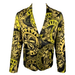 VERSACE JEANS Size 40 Black 
Gold Print Polyester Notch Lapel Sport Coat