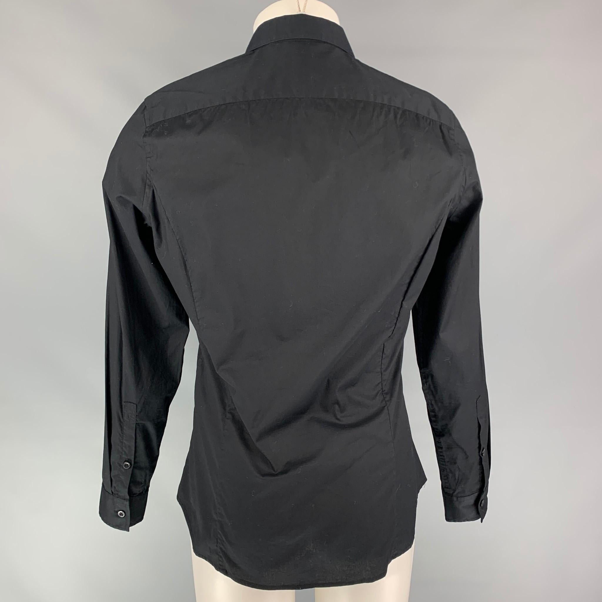 VERSACE JEANS Size S Black Beaded Cotton Hidden Placket Long Sleeve Shirt In Excellent Condition In San Francisco, CA