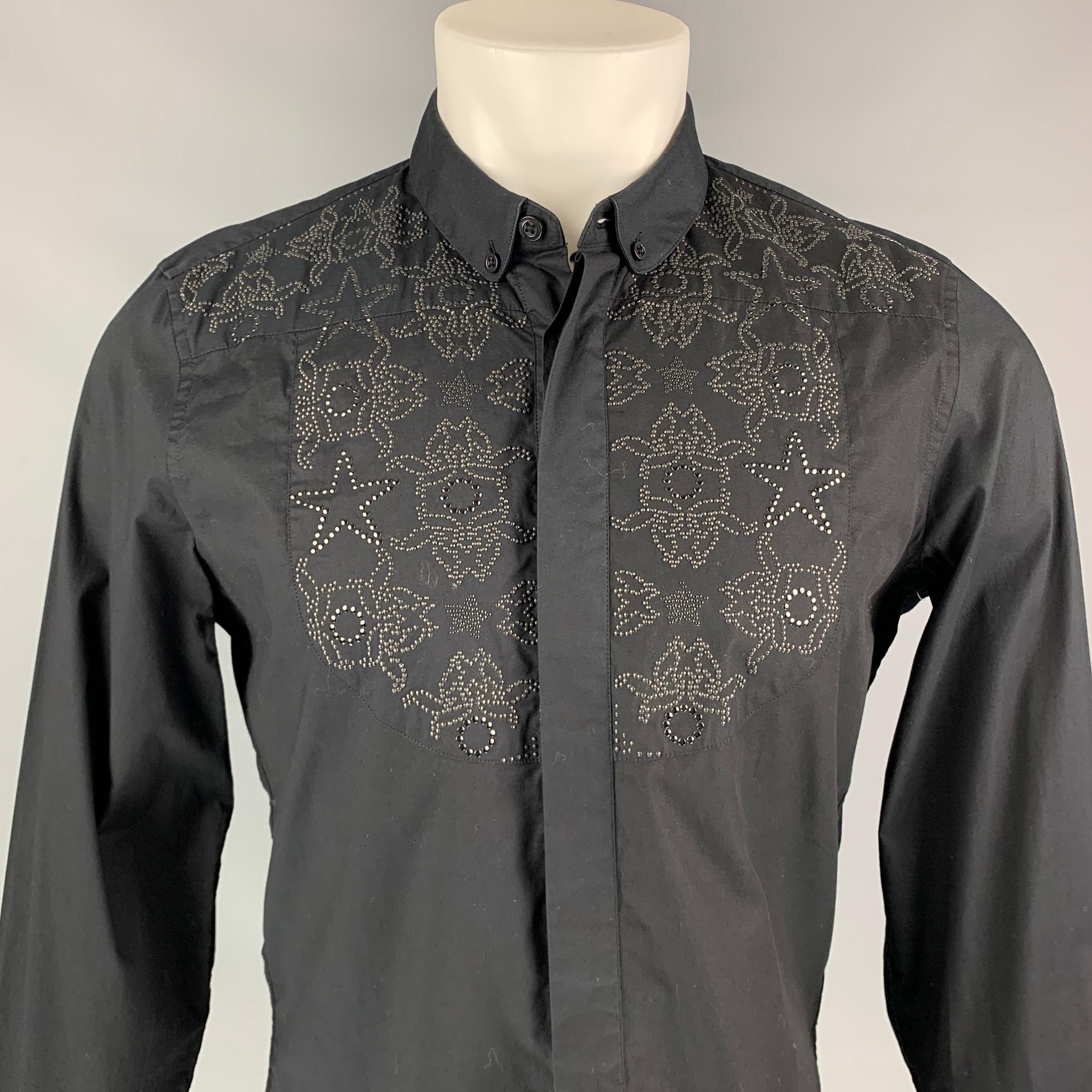 VERSACE JEANS Size S Black Beaded Cotton Hidden Placket Long Sleeve Shirt 3