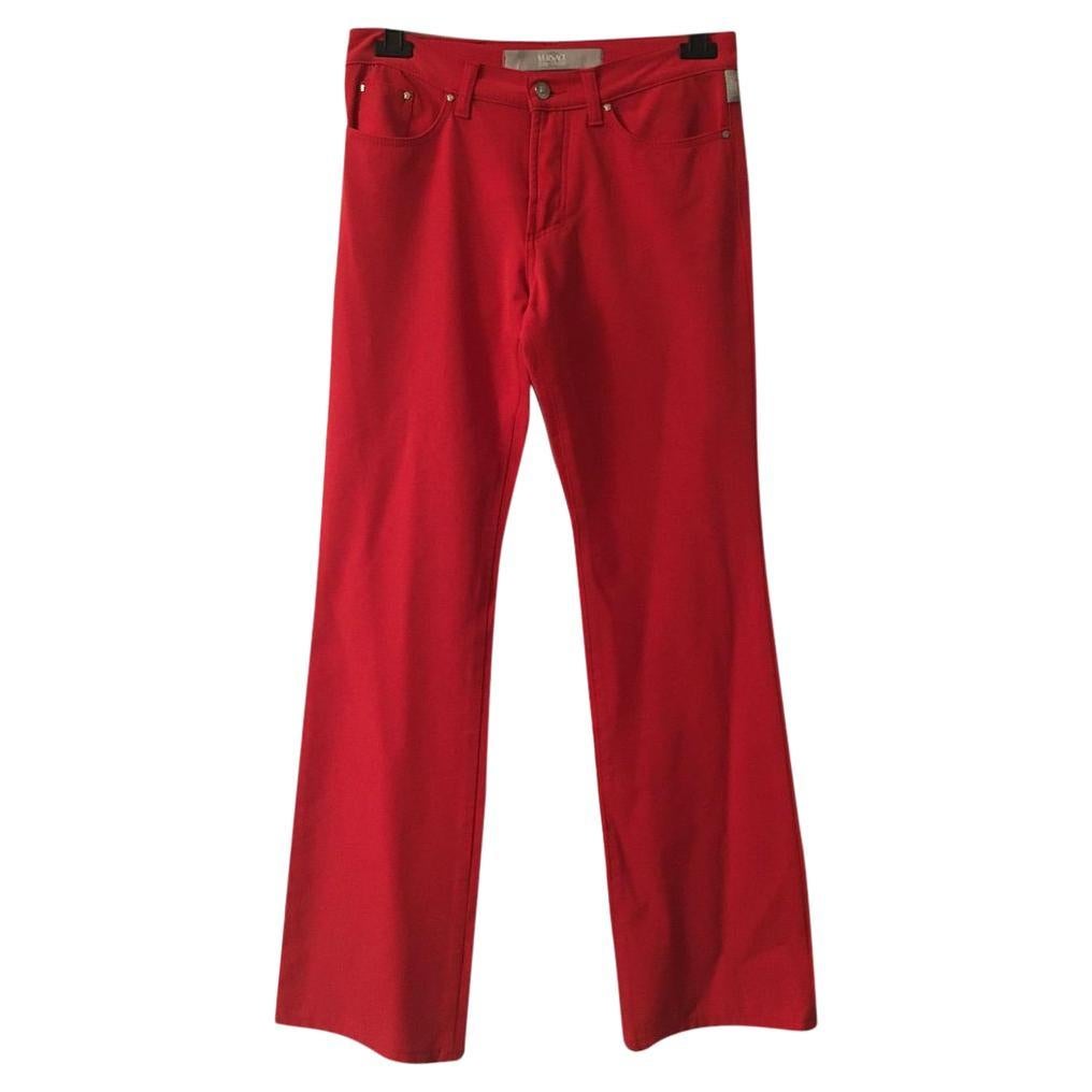 Pantalon rouge en jean et spandex Versace en vente