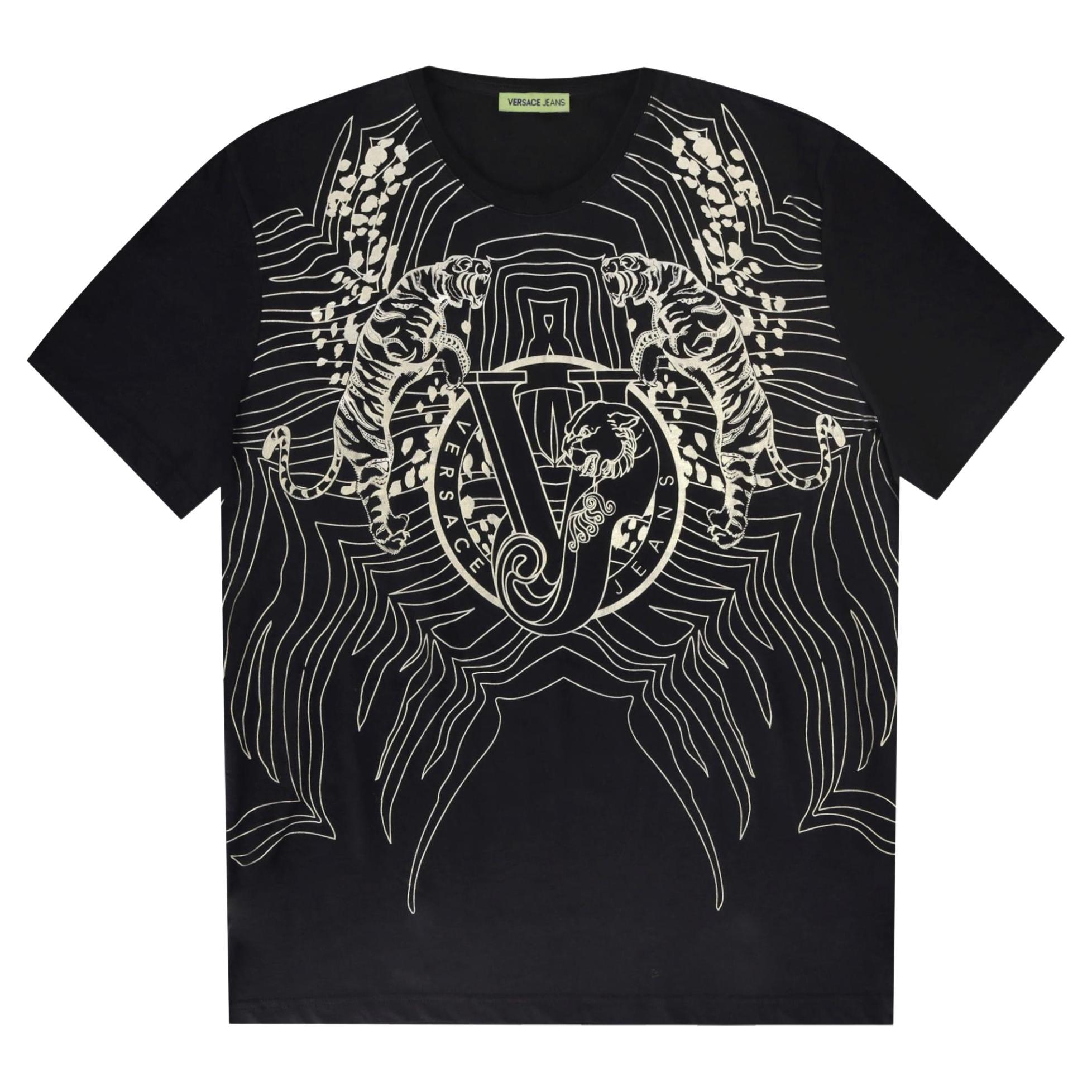 Versace Jeans Tigers Print Logo T-Shirt For Sale
