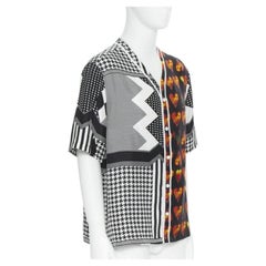 VERSACE Jim Dine red Heart black chevron print baseball silk shirt EU39 M