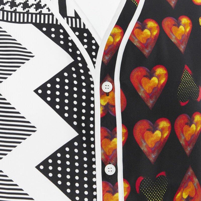 VERSACE Jim Dine red Heart black chevron print baseball silk shirt EU39 M For Sale 2