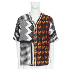 VERSACE Jim Dine red Heart black chevron print baseball silk shirt EU39 M