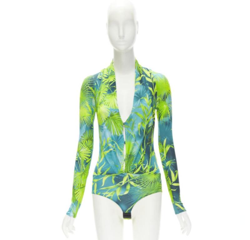 VERSACE Jlo Body de viscosa verde con estampado selvático IT36 XS 6