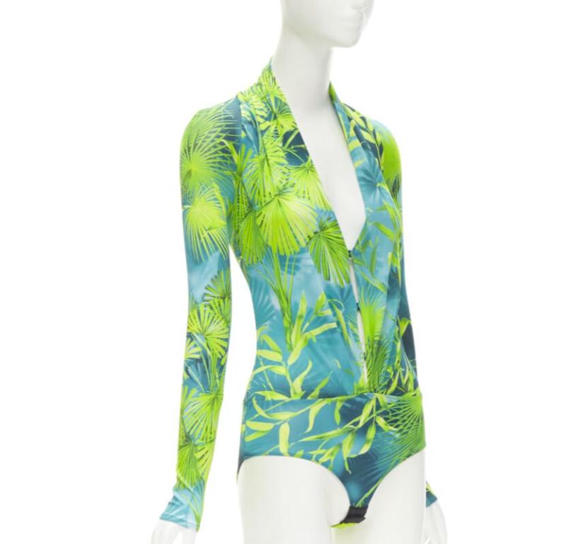 VERSACE Jlo Body de viscosa verde con estampado selvático IT36 XS Verde