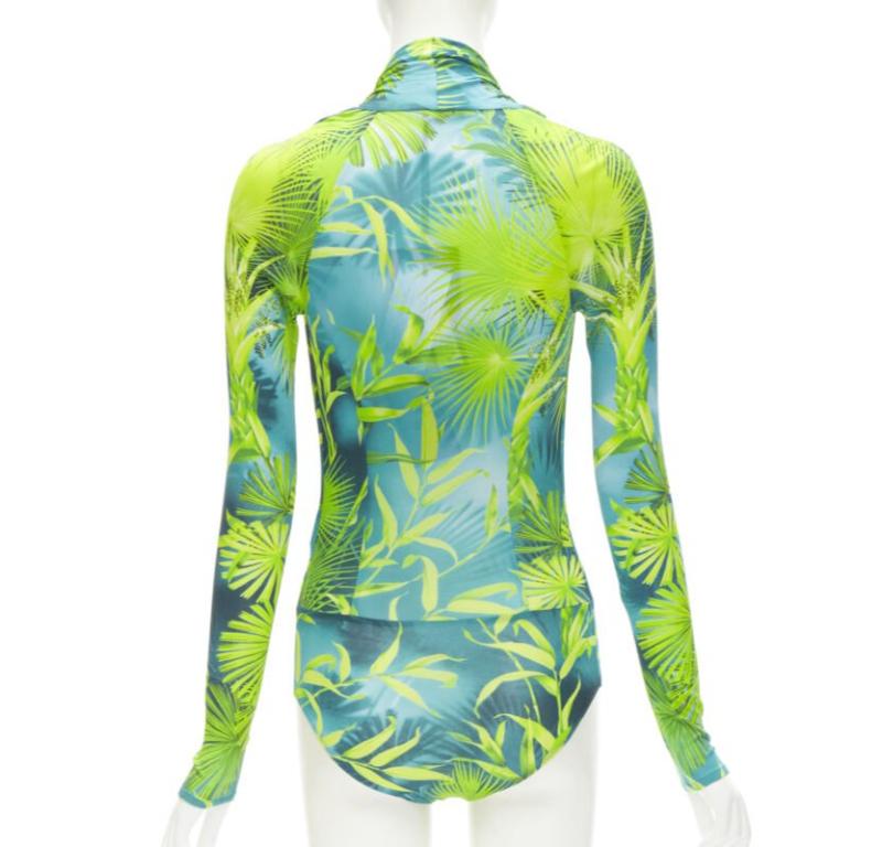 De las mujeres VERSACE Jlo Body de viscosa verde con estampado selvático IT36 XS