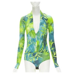 VERSACE Jlo Body de viscosa verde con estampado selvático IT36 XS