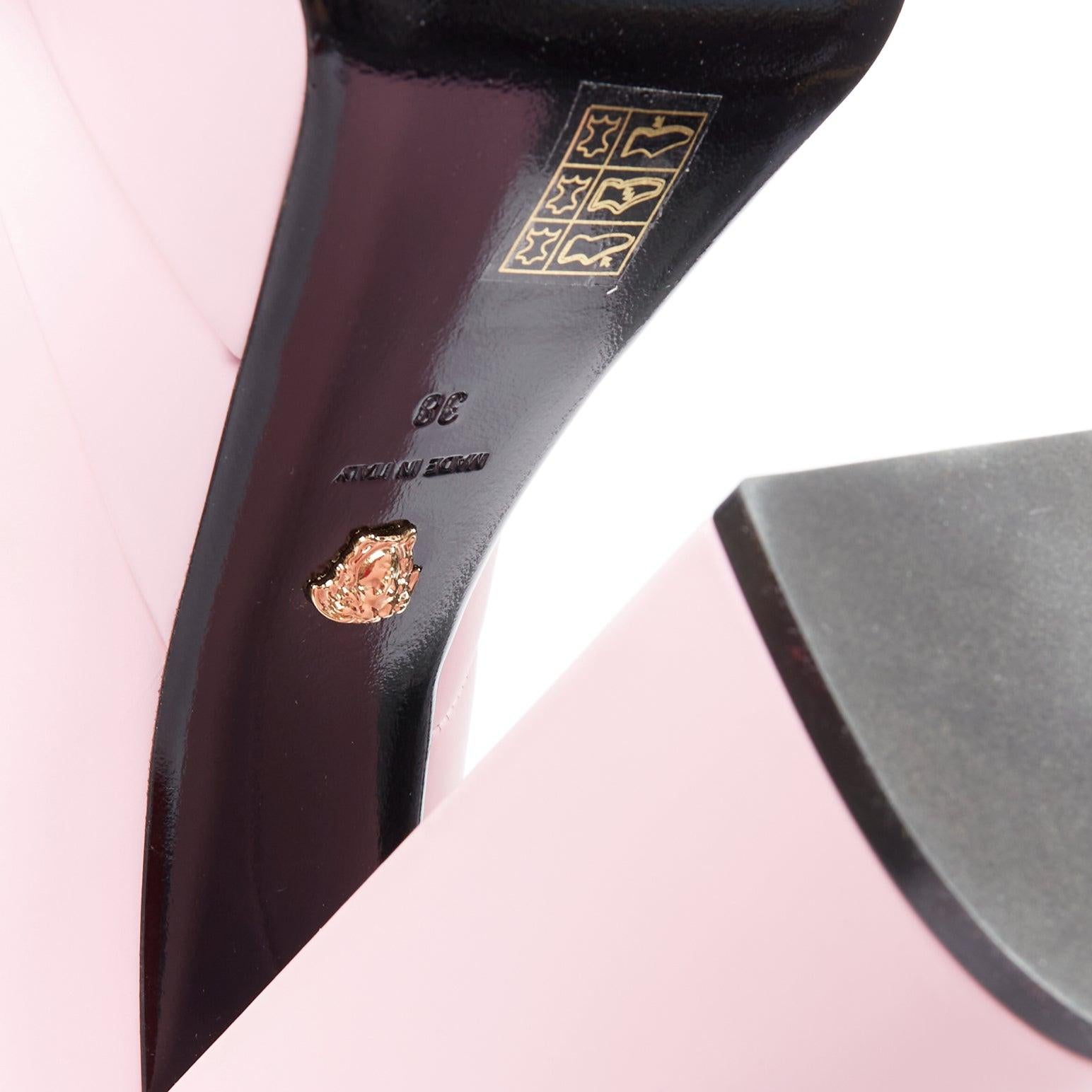 VERSACE Juno Aevitas light pink leather gold medusa logo platform loafers EU38 For Sale 5