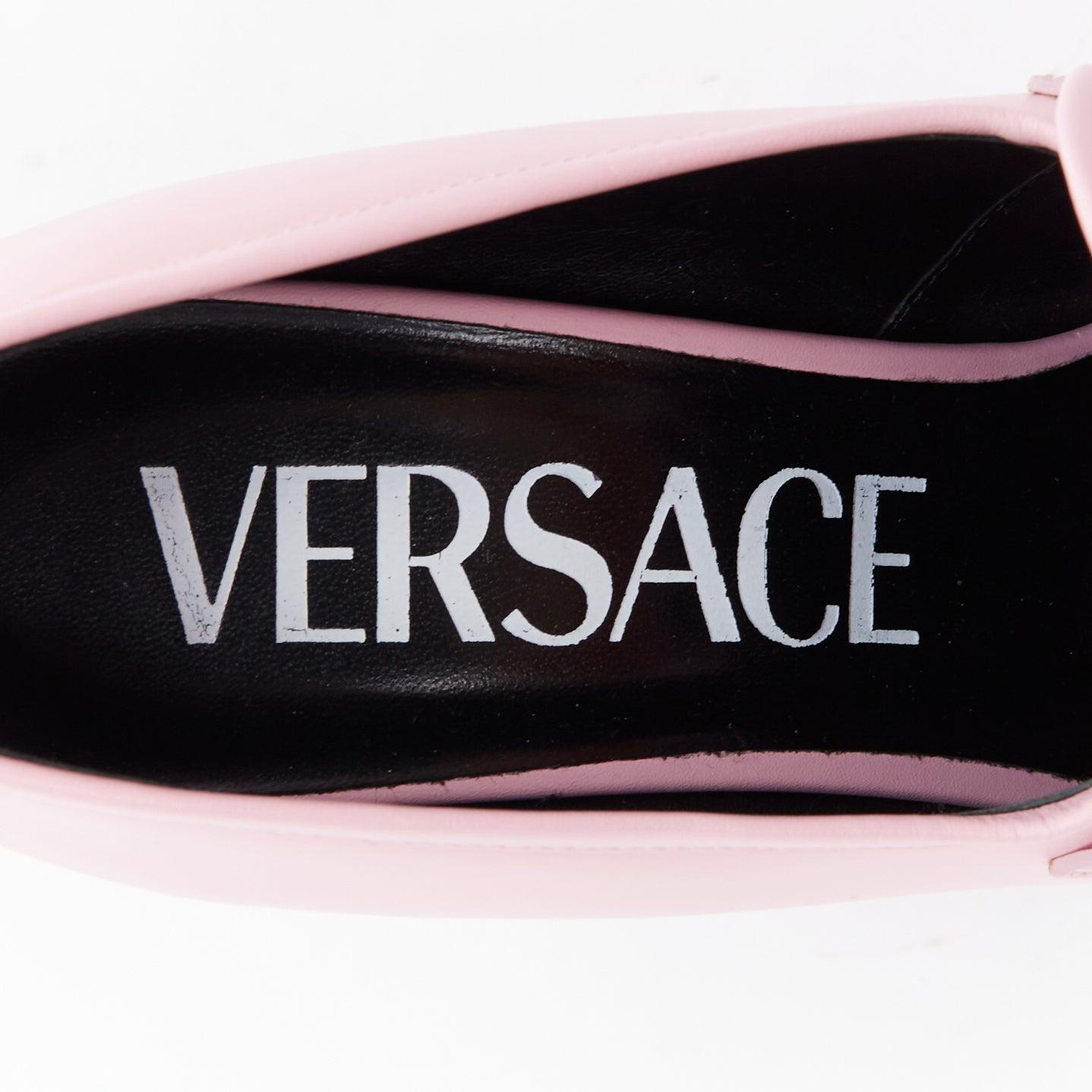VERSACE Juno Aevitas light pink leather gold medusa logo platform loafers EU38 For Sale 4