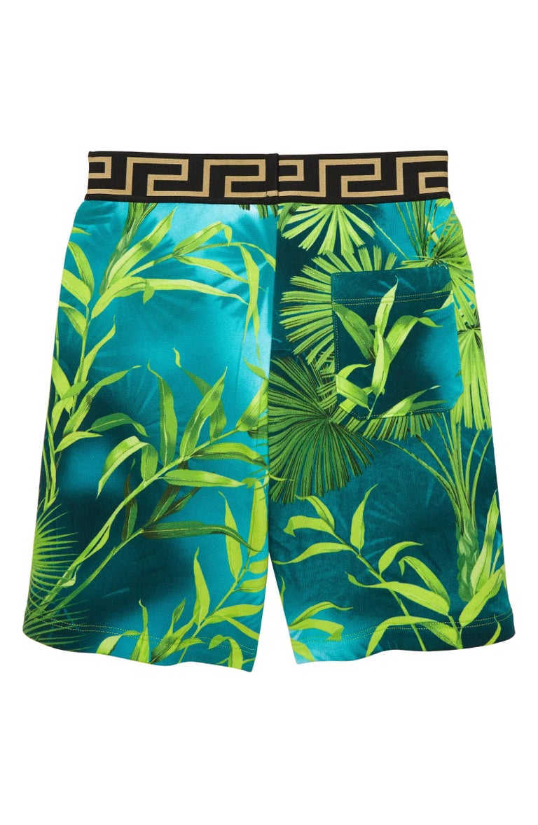 Versace KIDS Boys Tropical Verde Jungle Print Sweat Shorts Size 14A For ...