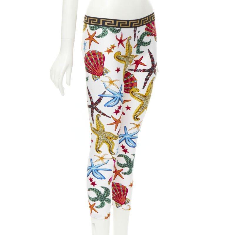 Gray VERSACE Kids Tresor De La Mer print Greca leggings 12A XS For Sale
