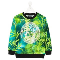 Versace KIDS Tropical Green Verde Jungle Print w/ Medusa Foil Sweatshirt Size 4A
