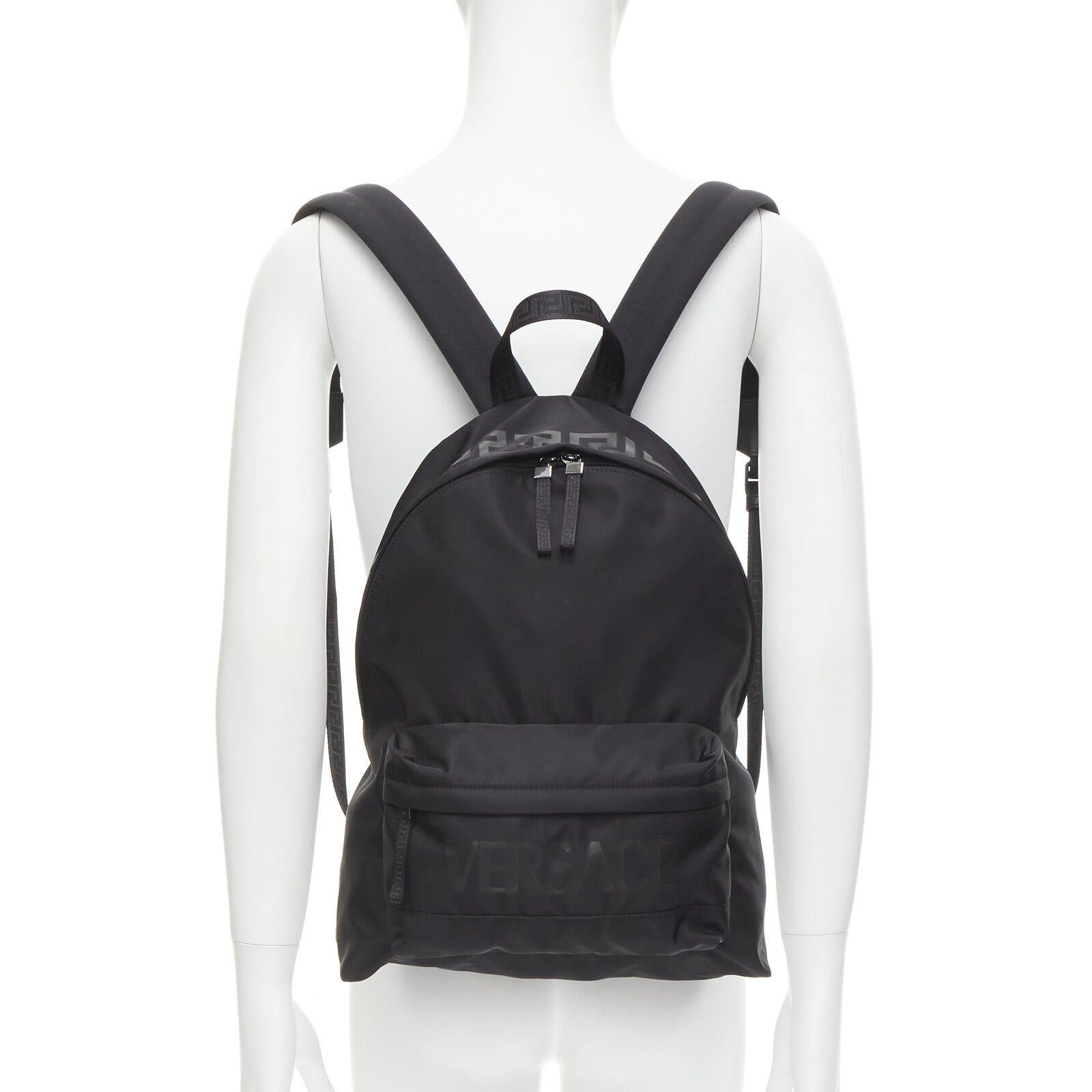Black VERSACE La Greca 90's logo black nylon backpack bag