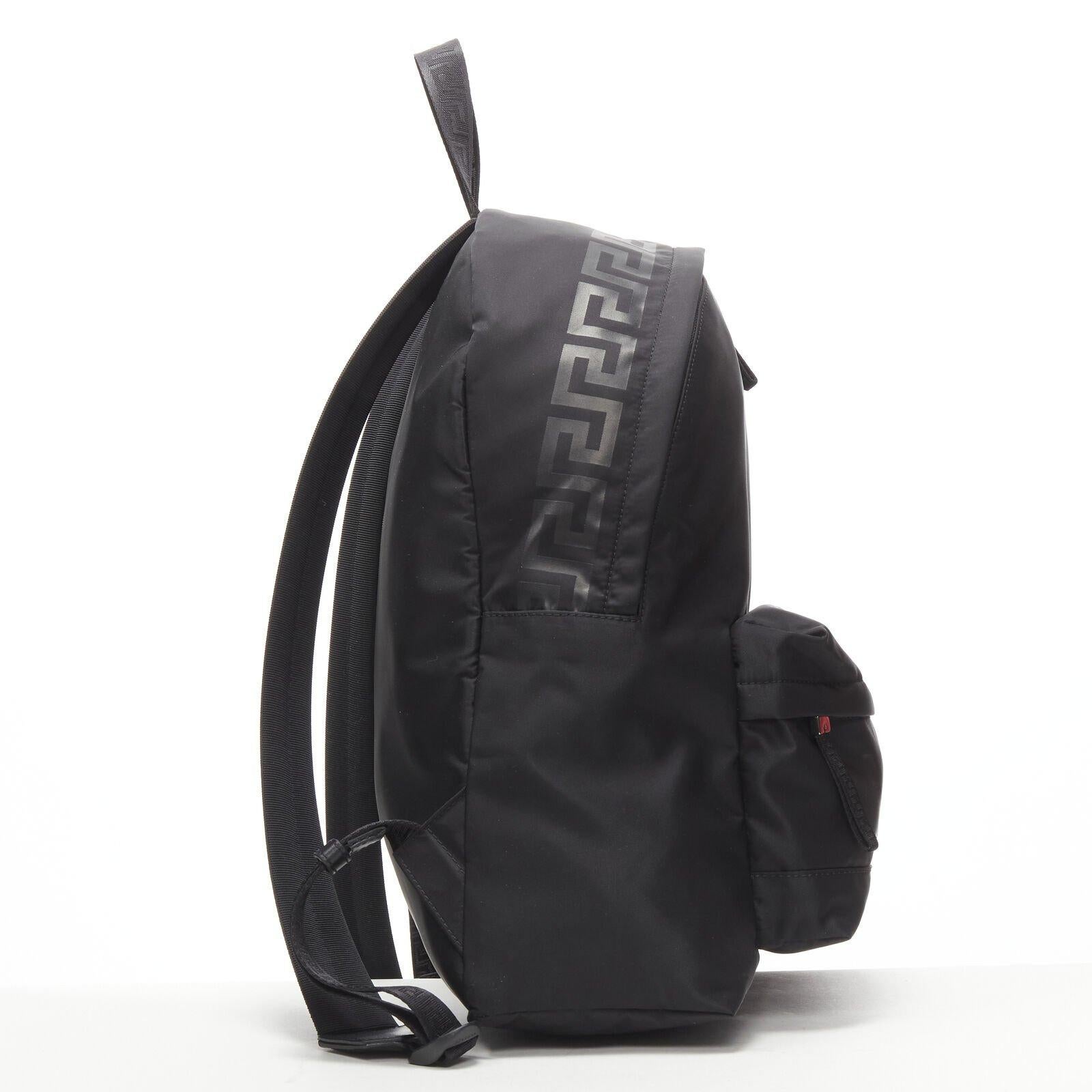 VERSACE La Greca 90's logo black nylon backpack bag In New Condition In Hong Kong, NT