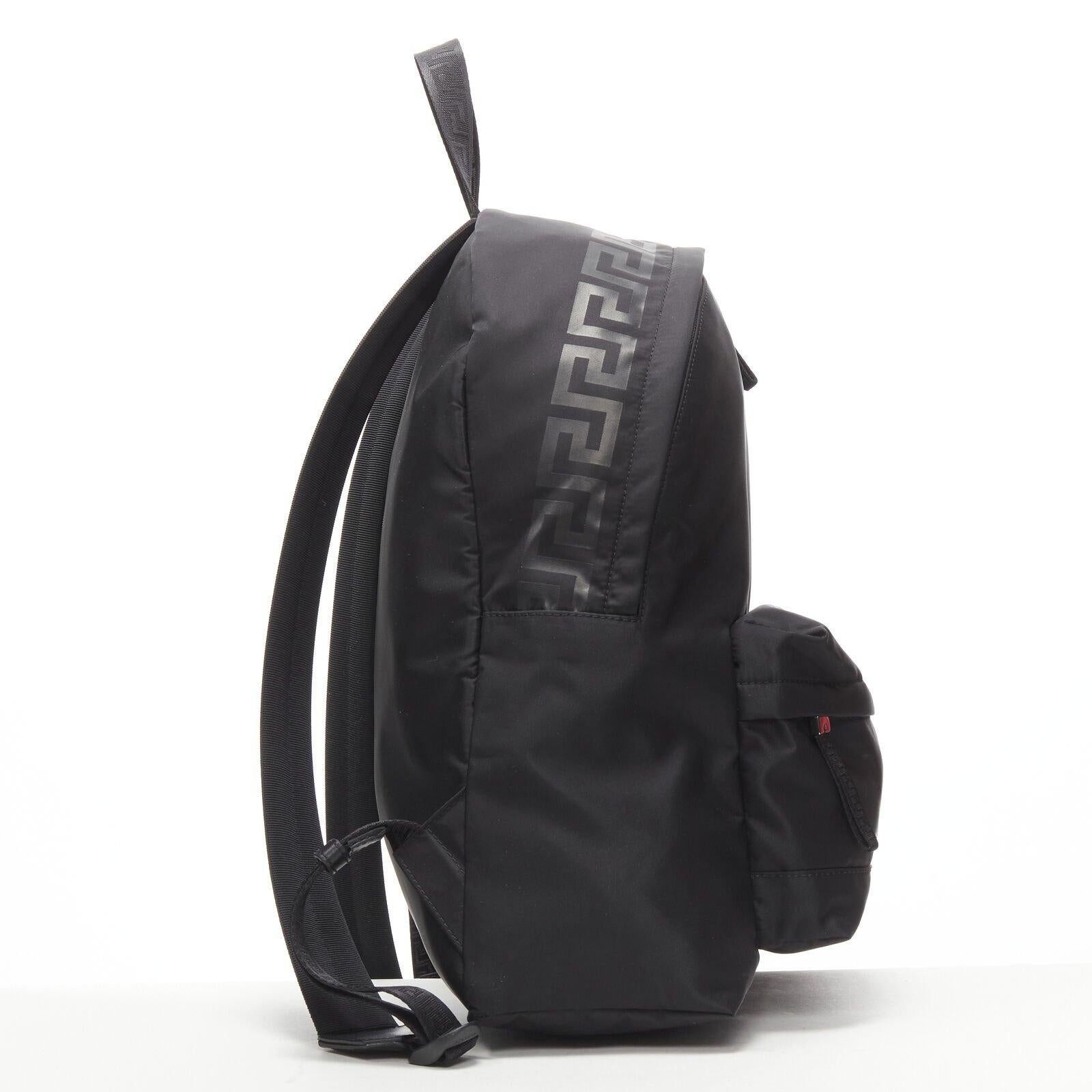 Men's VERSACE La Greca 90's logo black nylon backpack bag For Sale