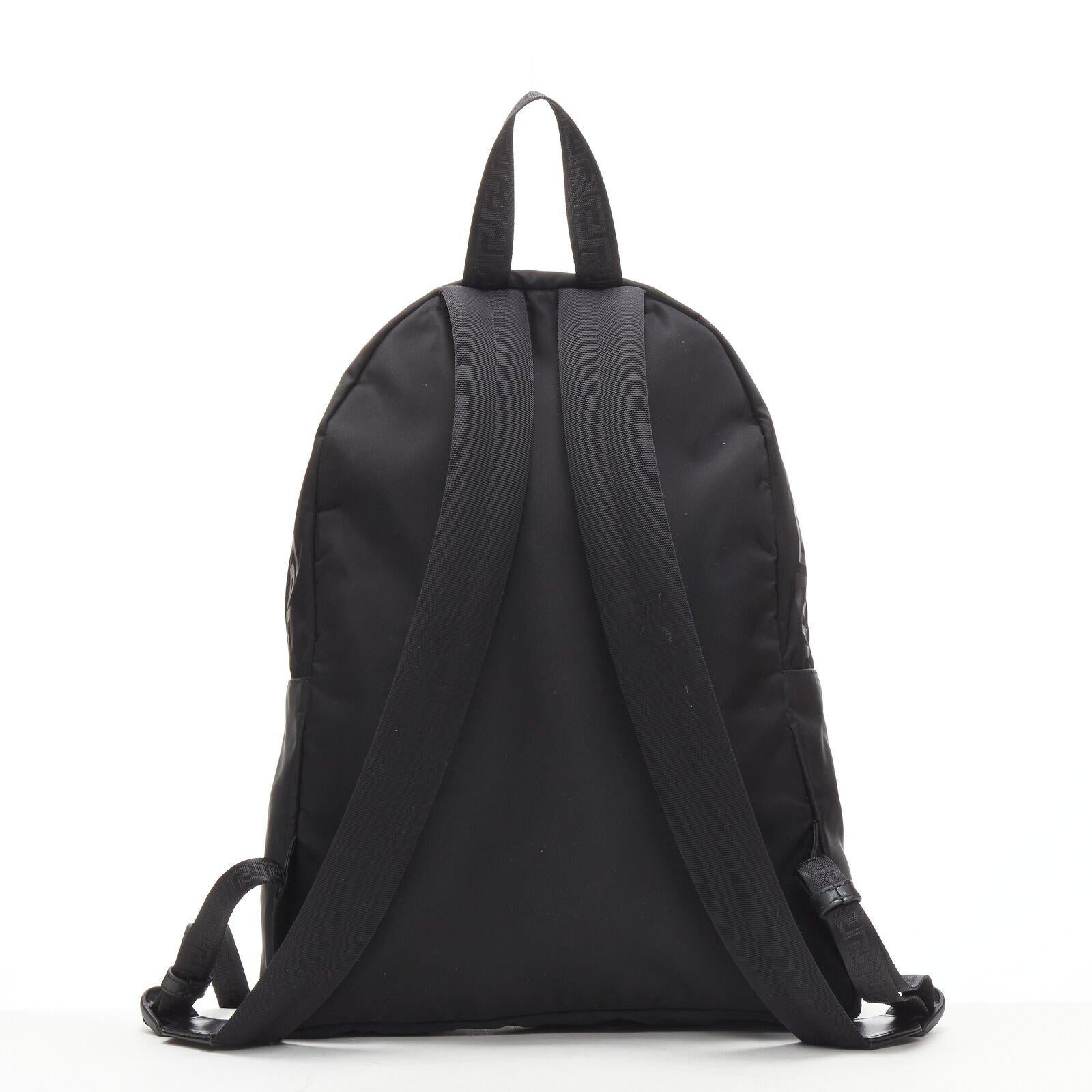 VERSACE La Greca 90's logo black nylon backpack bag For Sale 1