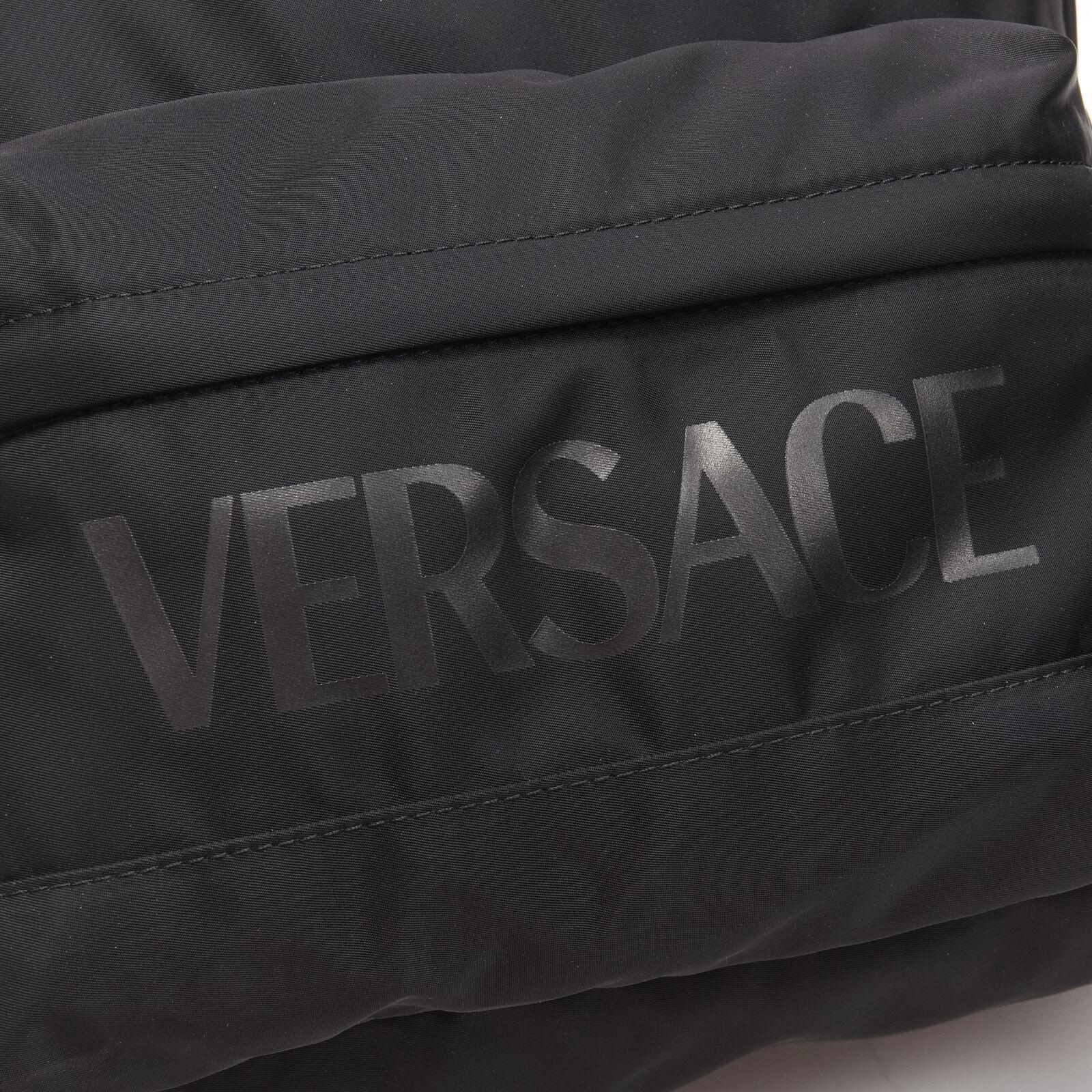 VERSACE La Greca 90's logo black nylon backpack bag For Sale 3