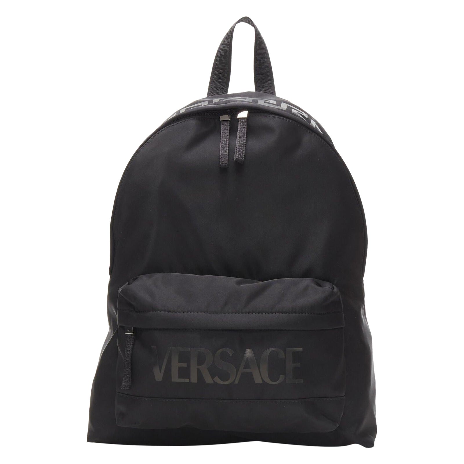 Versace La Greca anni '90 borsa zaino in nylon nero con logo in vendita