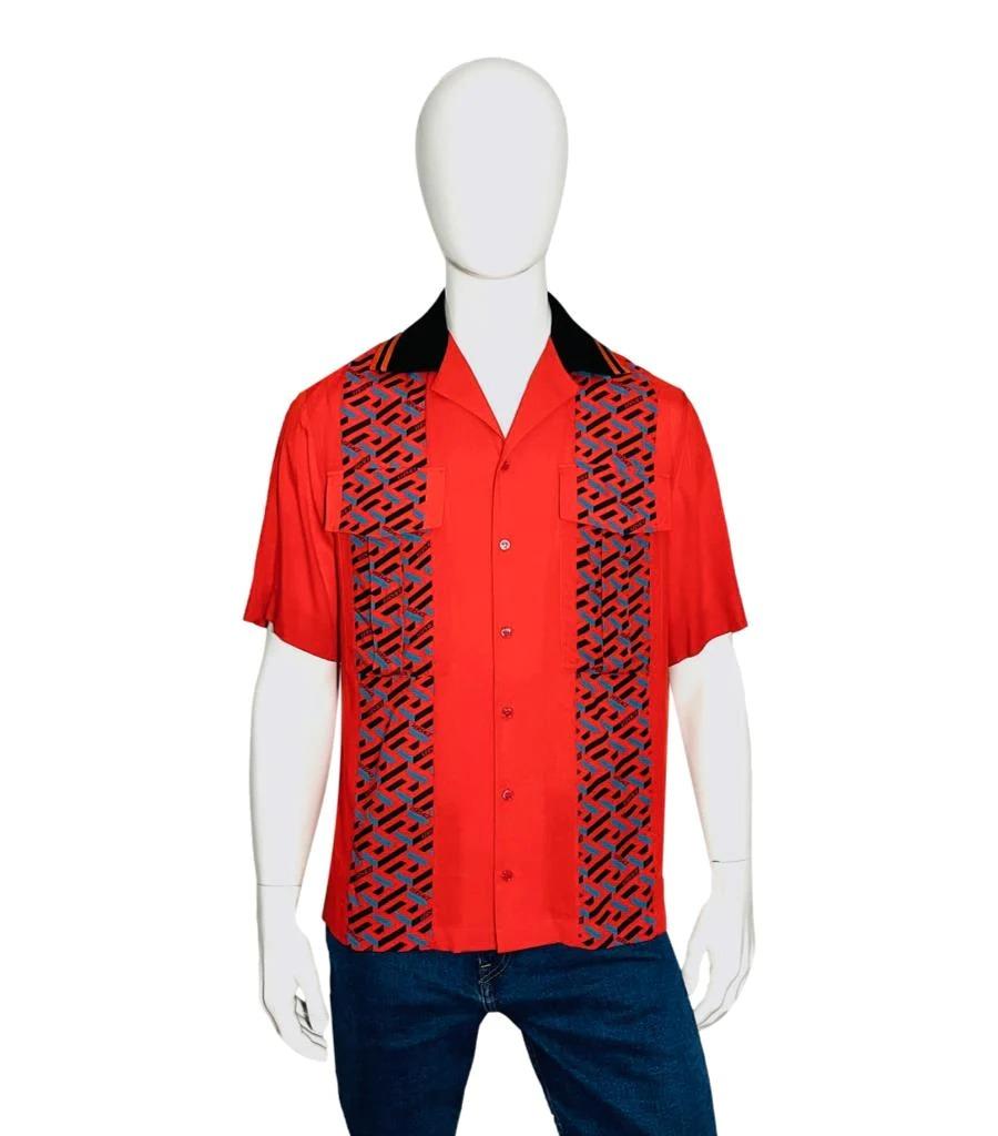 Red Versace La Greca Accent Print Shirt For Sale