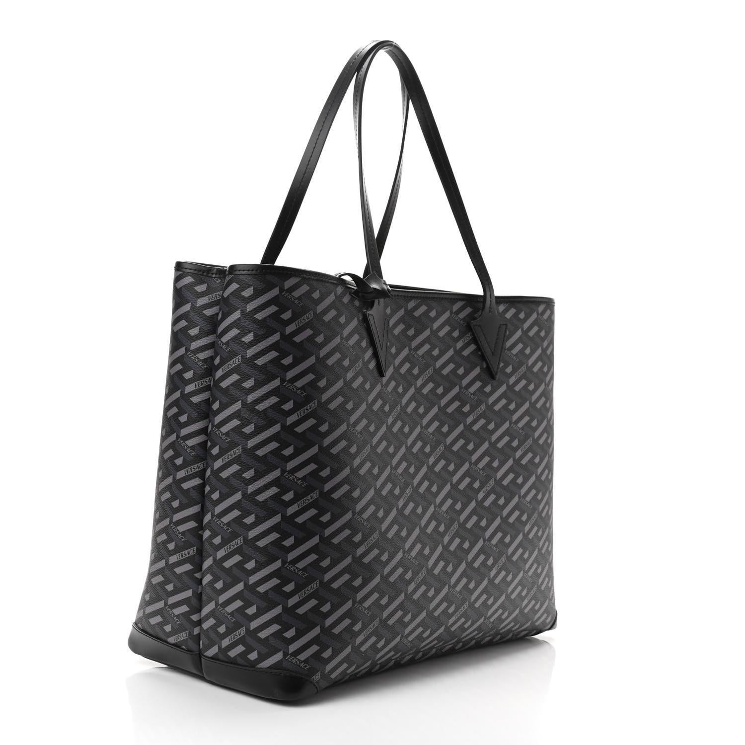 Versace La Greca Monogram Large Grey Tote Bag with Medusa Print For Sale 1