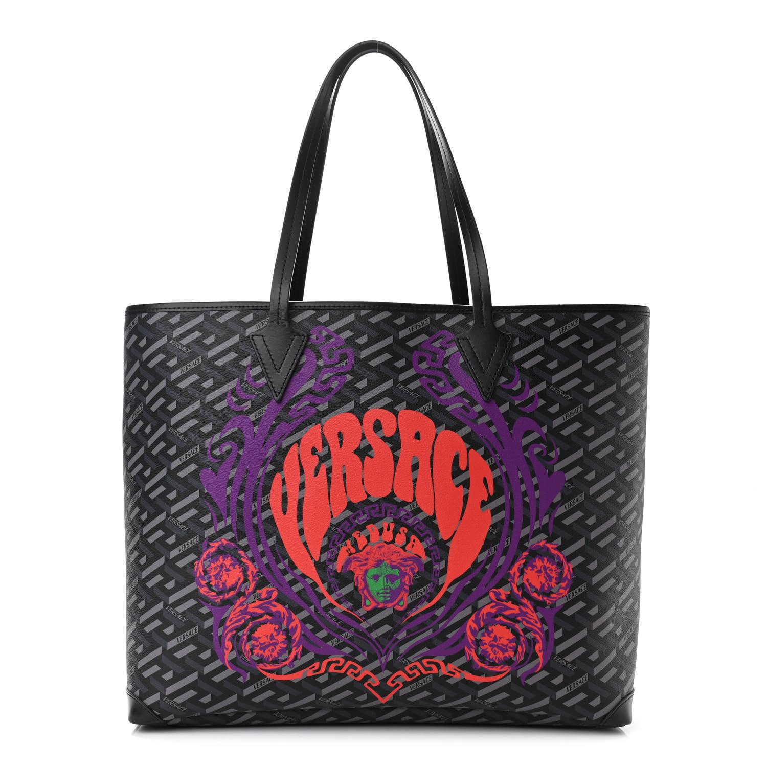 Versace La Greca Monogram Large Grey Tote Bag with Medusa Print For Sale 2