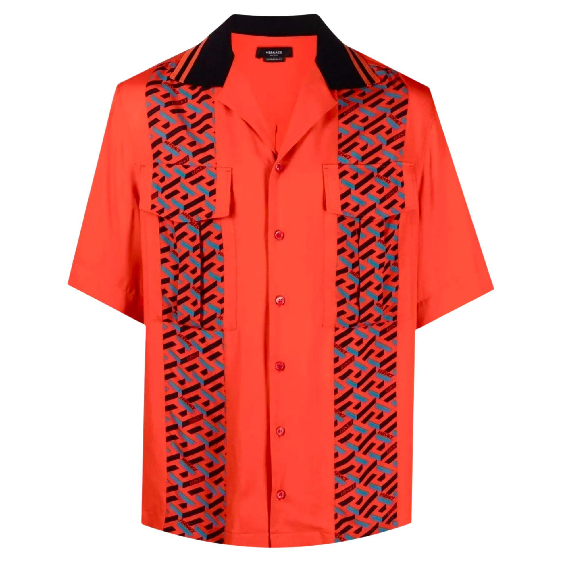 Versace La Greca Monogram Print Detail Shirt For Sale