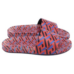 Versace La Greca Print Slide Sandals in Multicolor Polyurethane