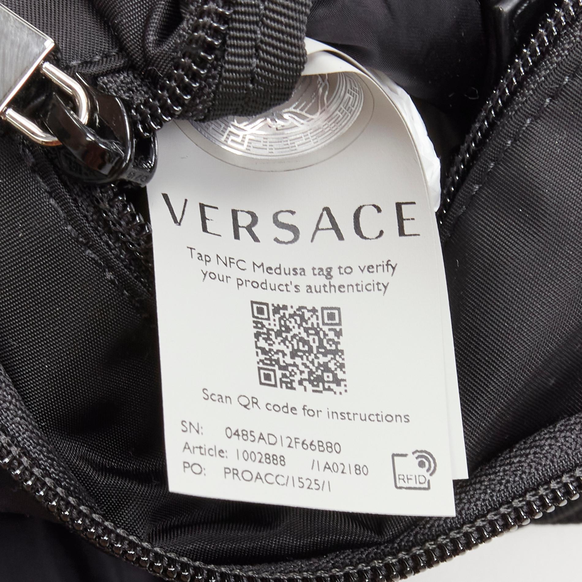 VERSACE La Greca Vintage 90s Logo black nylon small sling backpack bag For Sale 7