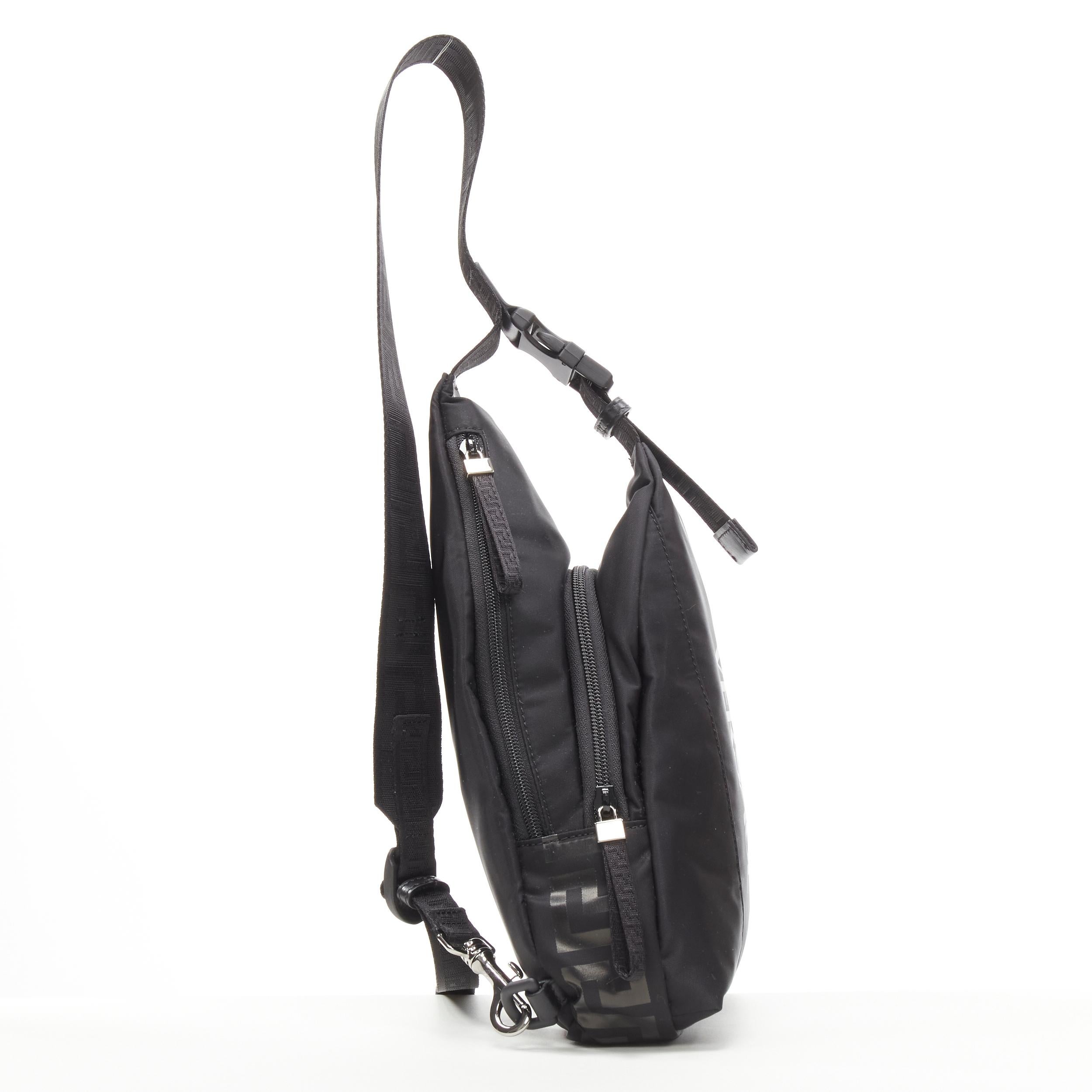 Men's VERSACE La Greca Vintage 90s Logo black nylon small sling backpack bag For Sale