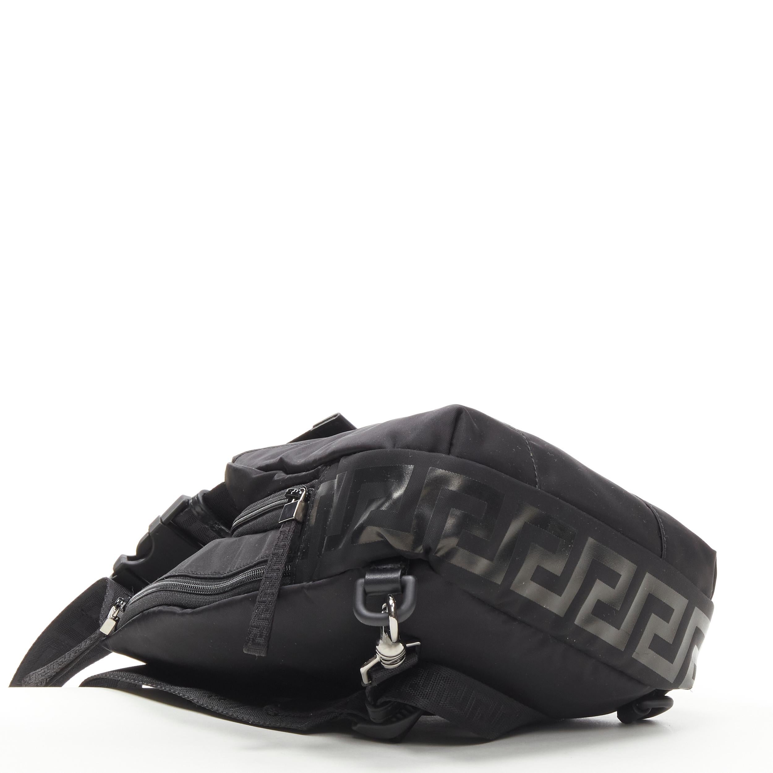 VERSACE La Greca Vintage 90s Logo black nylon small sling backpack bag For Sale 2
