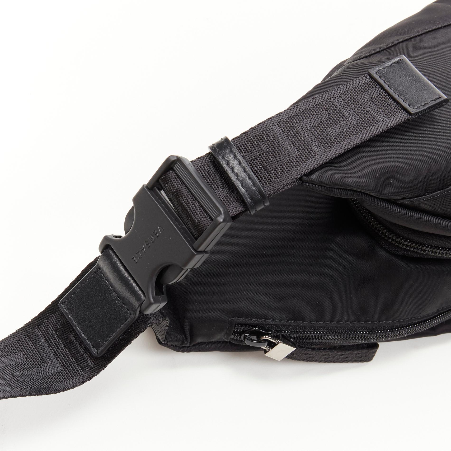 VERSACE La Greca Vintage 90s Logo black nylon small sling backpack bag For Sale 4