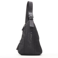 VERSACE La Greca Vintage 90s Logo black nylon small sling backpack bag