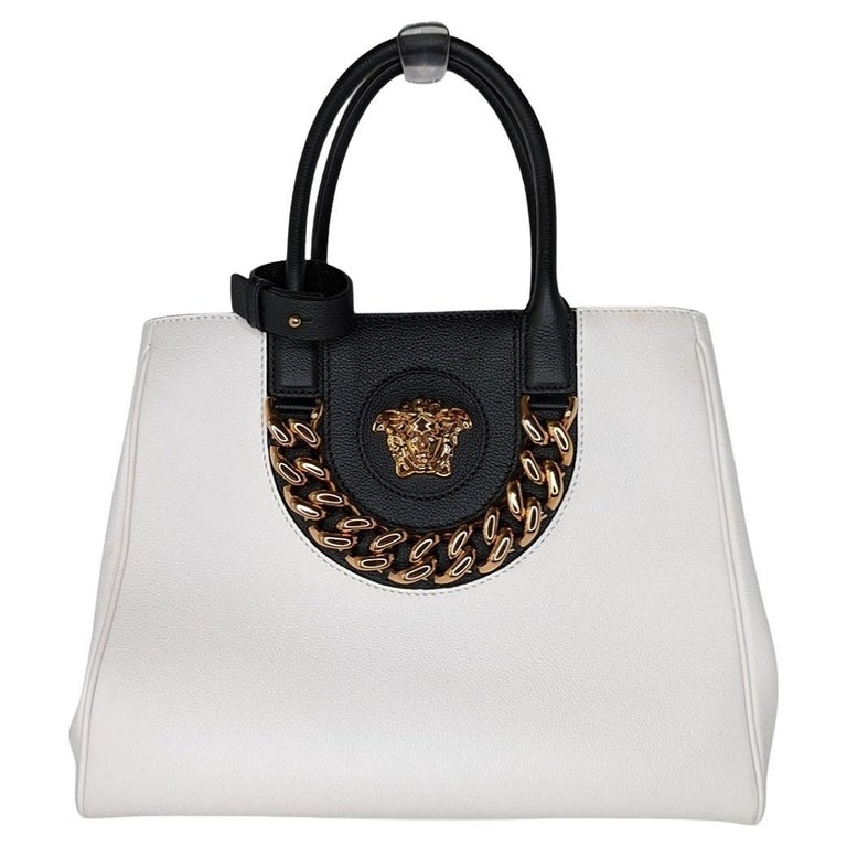 Versace Virtus V Logo Tote Bag Brown in Saffiano Leather with Gold-tone - GB