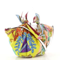 Versace La Medusa Basket Bag Woven Straw and Printed Satin Small
