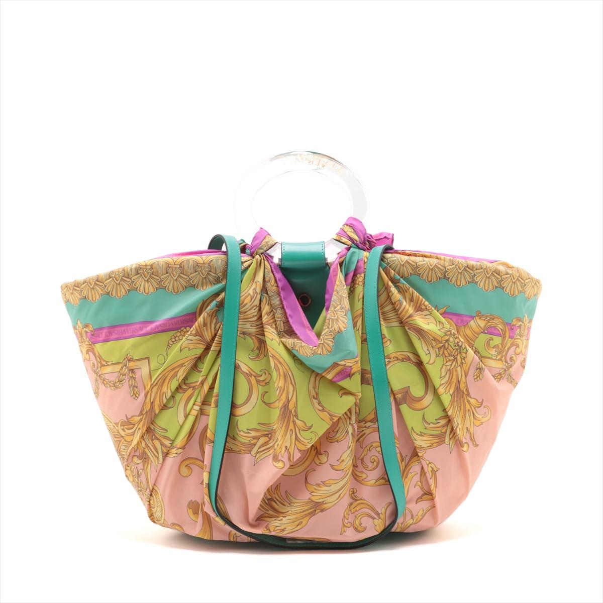 Brown Versace La Medusa Basket Raffia Two-Way Handbag Multicolor