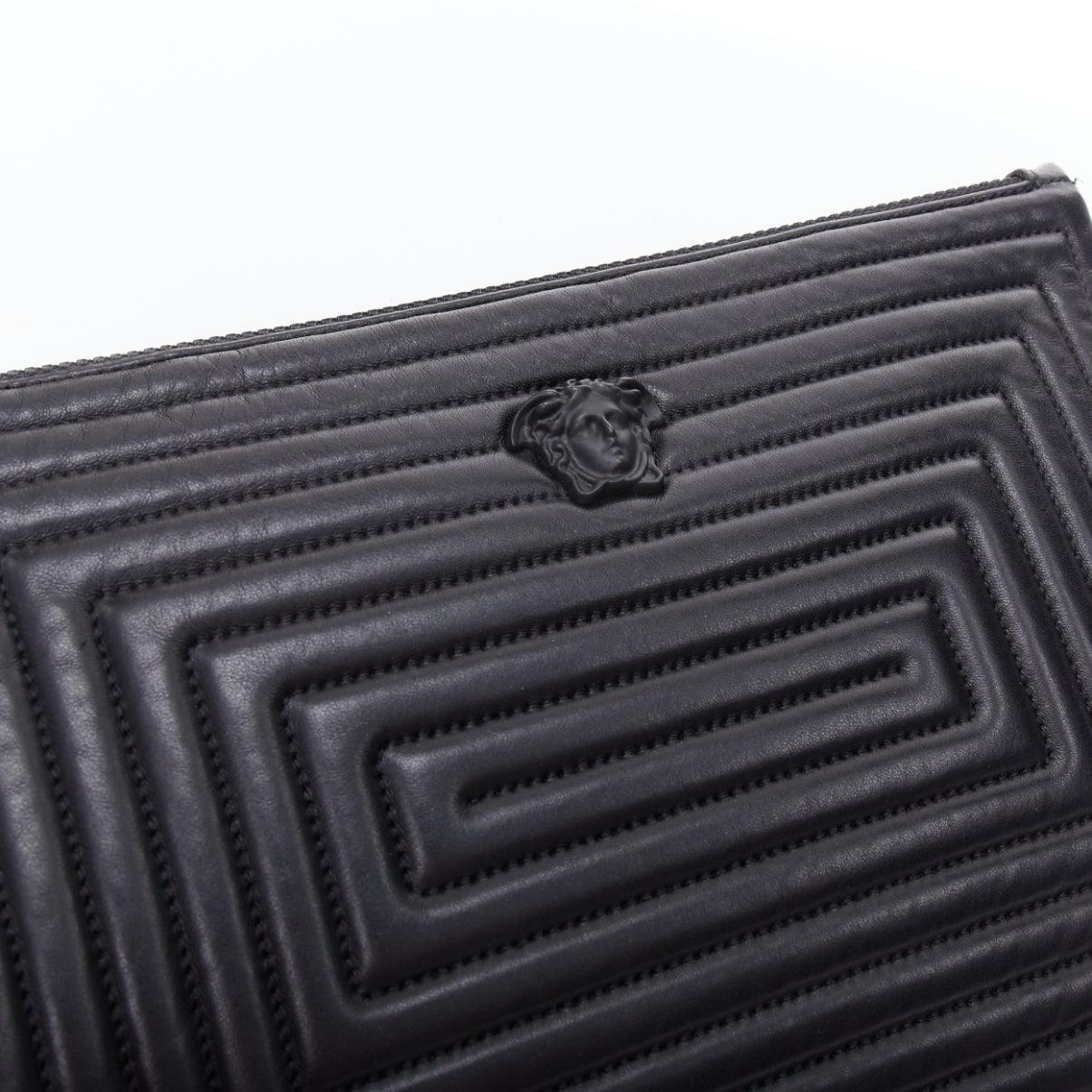 VERSACE La Medusa black quilted greca leather zip clutch bag 1
